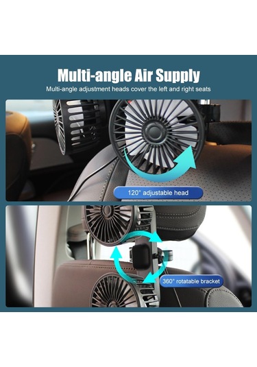 Araba Fan Çifte Kafa Usb Araba Soğutma Fanı Arka Koltuk Başlığı Fanı, Usb Fan 3 Gear 360 Derecelik Araba Kamyonu Suv İçin Ayarlanabilir