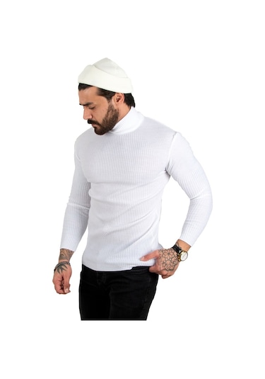 Deepsea Erkek Beyaz Balıkçı Yaka Örme Kazak 2100015 Beyaz
