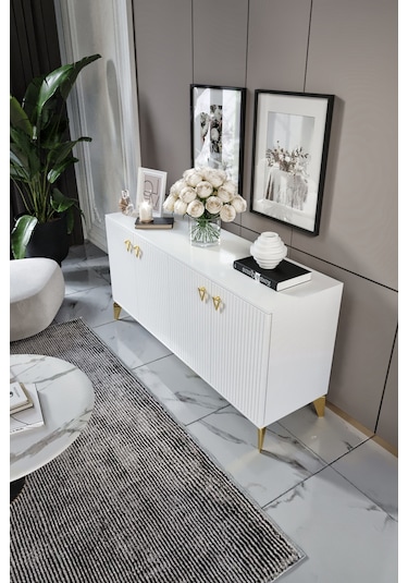 ZEUGMA KONSOL MDF MEBRAN KAPAK BEYAZ GOLD