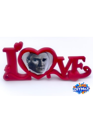 Love Yazılı Fotoğraf Tutucu Stand Kırmızı Dekoratif Fotoğraf Çerçevesi