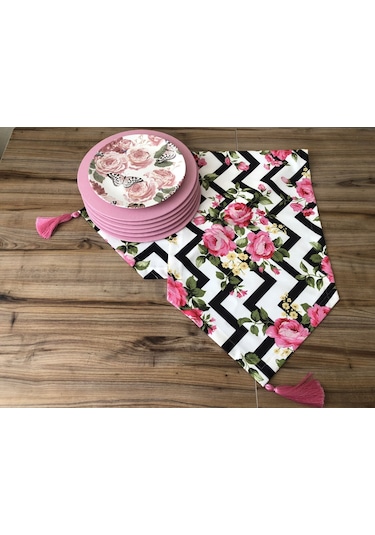 Zigzag Zemin Üzerine Çiçek Desenli Runner & Supla Çok Renkli