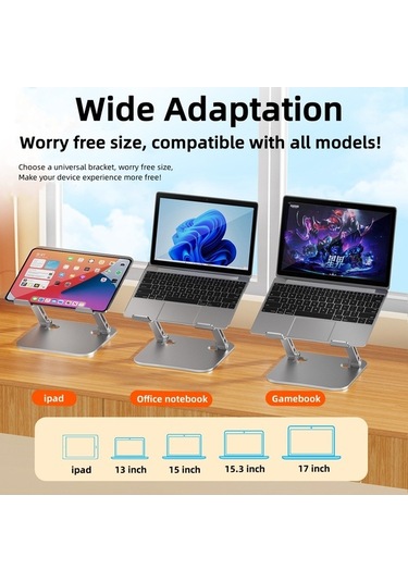 Ebitda Alüminyum Katlanabilir Dizüstü Bilgisayar Braketi - Ayarlanabilir Standı, Isı Dağılımı, Gümüş