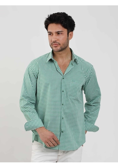Dufy Yeşil Erkek Regular Fit Kareli Brent Düğmeli Yaka Uzun Kol Gömlek - 102289-yeşil Yeşil