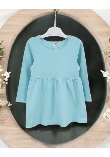 Mevsimlik Penye Uzun Kol Basic Kız Çocuk Elbise Yeşil