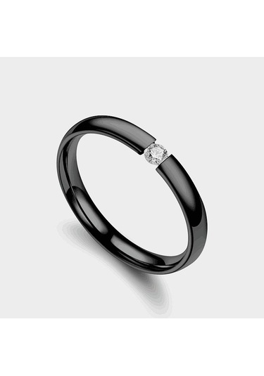 Siyah Moda Açık Çift Yüzükler Mikro Zirkon Yüzükler Basit Paslanmaz Çelik Yüzük 7 Siyah