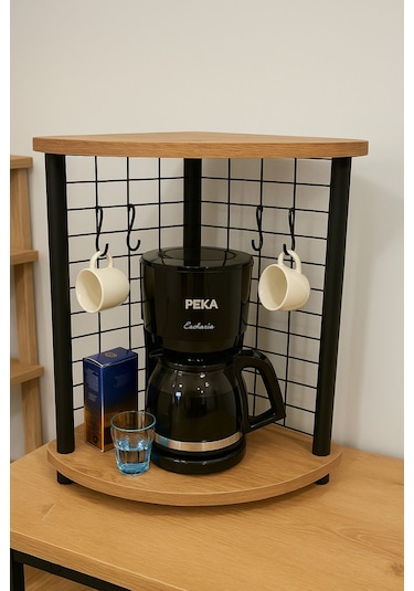 Harika Kahve Köşesi Tezgah Üstü Raf Baharatlık 6 Kancalı Organizer Çam