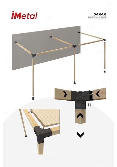 Sarar Duvardan İki Bölümlü Hazır Ahşap Pergola Seti Ahşap Dahil