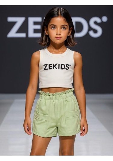 Kız Çocuk Pamuklu Bel Lastikli Şort-15896 Mint