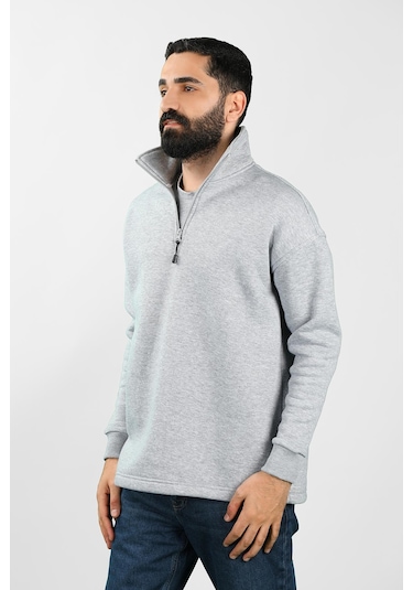Unisex Balıkçı Yaka Gri Sweatshirt Gri