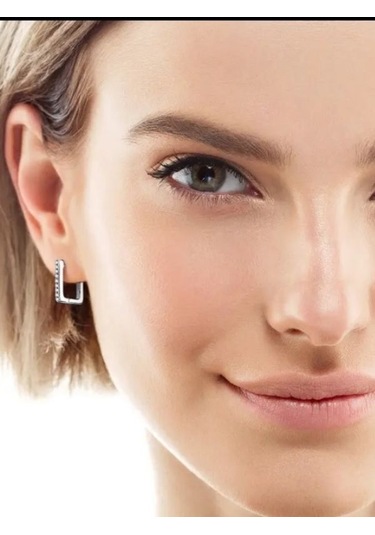 925 Ayar Gümüş Zirkon Taşlı 12mm Kare Halka Küpe