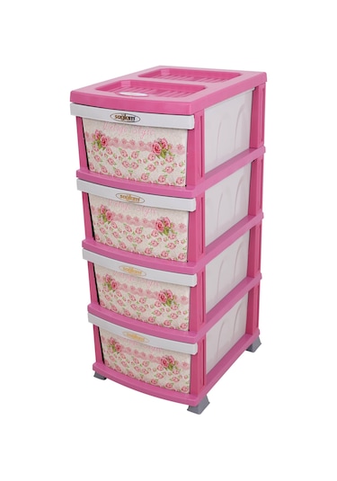 Sağlam Plastik Elegant Desenli Komidin (4 Çekmeceli Sebzelik) Pem