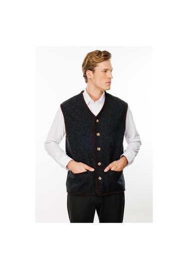 Erkek V Yaka Astarlı Saf Yün Keçe Yelek K.füme K.füme
