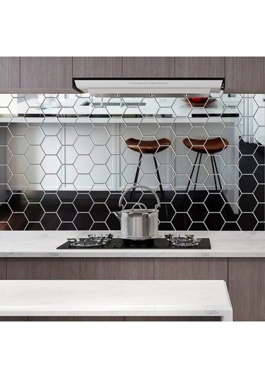 Skycity 12 Adet 10x8 Cm Gümüş Renkli Akrilik Yansıtıcı Altıgen Duvar Sticker 1mm Kalınlık Gümüş