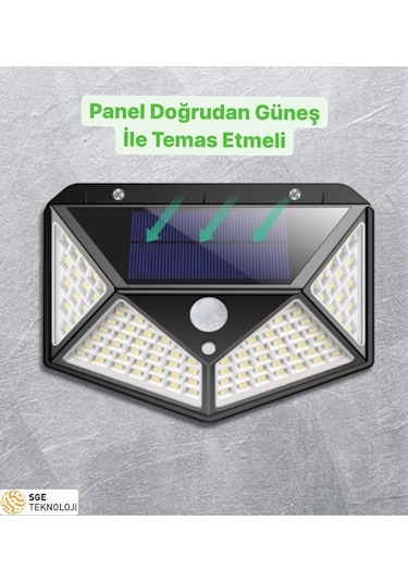 Sge Teknoloji Siyah Solar Güneş Enerjili Hareket Sensörlü 4 Taraflı Bahçe Aydınlatma Lambası