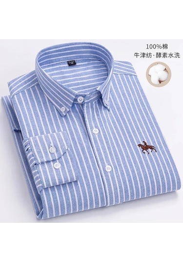 Dval2024 Erkek Pamuklu Çiçek Desenli Uzun Kollu Gömlek - Rahat At İşlemeli Modellerwhıte Whıte