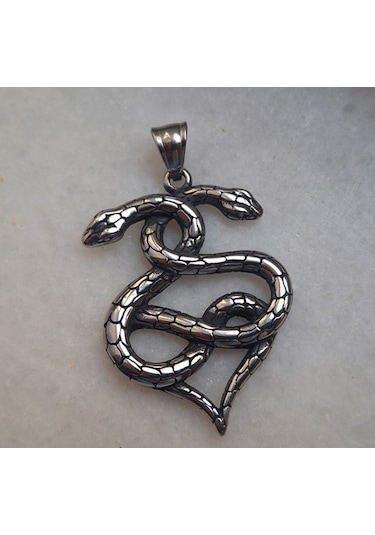 Çift Başlı Tasarım Erkek Paslanmaz Çelik Yılan Kolye Gümüş