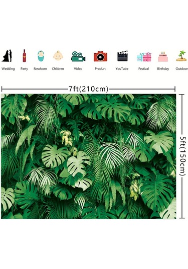 Yaz Tropikal Palmiye Yaprakları Zemin Hawaii Tema Orman Safari Bitkiler Fotoğraf Arka Plan Parti Dekor Banner Vinil W150 L130cm