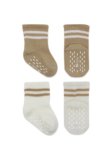 Çemberli Kaymaz Soket Çorap 2'li Bej-ekru Çok Renkli