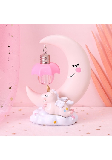 Homyl Unicorn Ay Gece Lambası Karikatür Led Yatak Odası Ev Pembe Çok Renkli