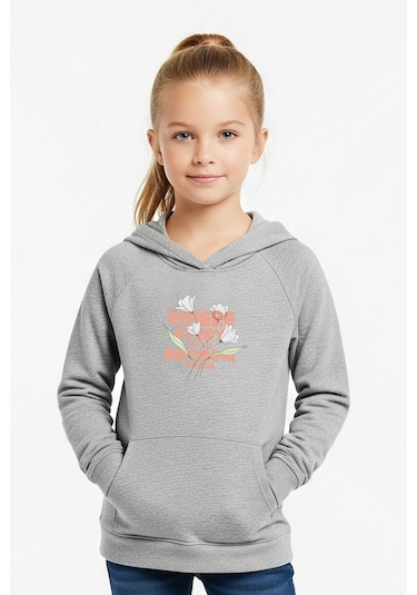 Kapüşonlu 3'lü Kız Çocuk Sweatshirt Cep Detaylı-baskılı Çok Renkli