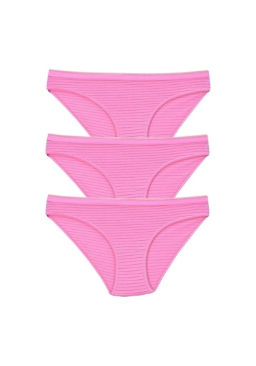 Kadın 3'Lü Paket Desenli Bikini Külot Pembe (481017812)-Tek Ebat-Pembe