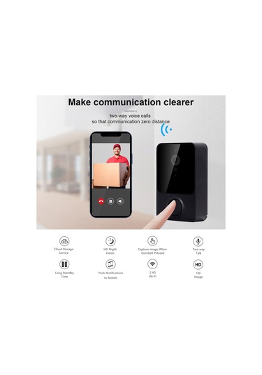 Yaozixa Akıllı Dış Kapı Zili Wifi - Kablosuz 480p Kamera, İki Yönlü Ses, Pır Hareket Algılama, Gece Görüşü, Beyaz