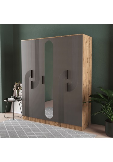 Ekin 5 Kapaklı Eko Gardırop - Mdf Kapak Antrasit