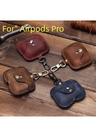 Techbloom Luxury Italian Crazy Horse Deri Kılıf Airpods Uyumlu Pro Ve 3 İçin Premium Sığır Derisi Koruyucu Kılıf Deep Blue 01