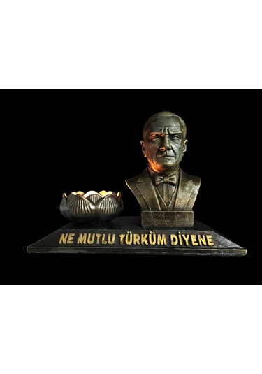 Atatürk Ne Mutlu Türküm Diyene Temalı Atatürk Büst Biblo Mumluk Altın Eskitme 0