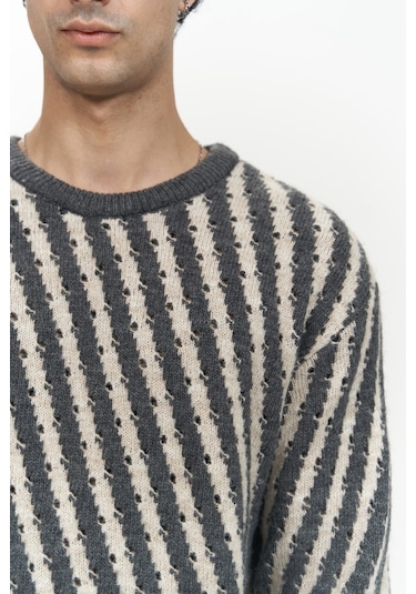 Elijah Şeritli Antrasit Erkek Triko Kazak Antrasit