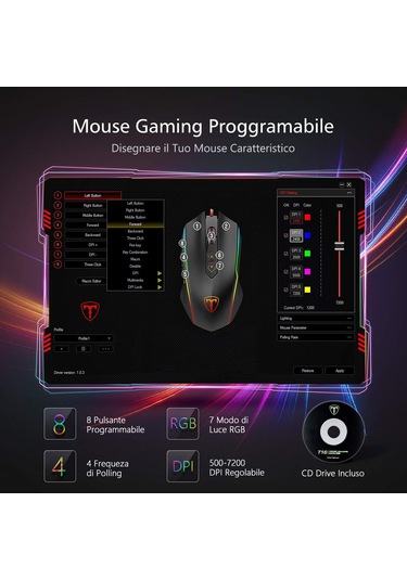 Yüksek Performanslı Kablolu Oyun Faresi, 7200 Ayarlanabilir Oyun Faresi