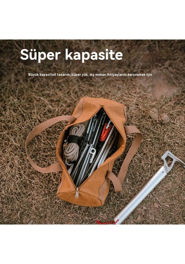 Açık Kamp Aksesuarları Saklama Çantası Çadır Rüzgar Halatı Zemin Tırnak Aracı Saklama Çantası Kamp Taşınabilir Zemin Tırnak Paketi Silindir Çanta Çift Kalınlıkta Kahverengi