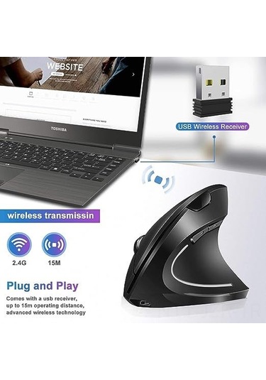 Geeroyoo "dikey Kablosuz Fare - 1600 Dpı, 6 Tuşlu, Şarj Edilebilir, Pc/mac Uyumlu, Ergonomik Tasarım" 001