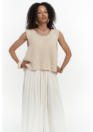 Mai Collection Mai Studios Co. Knitle Rahat Kalıp Triko Bej Crop Bej