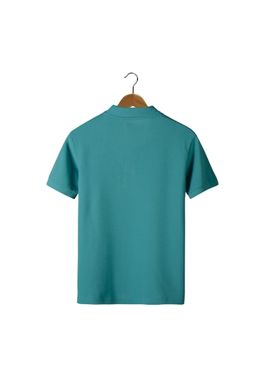 Erkek Turkuaz Slim Fit Polo Yaka T-shirt Turkuaz Mavi