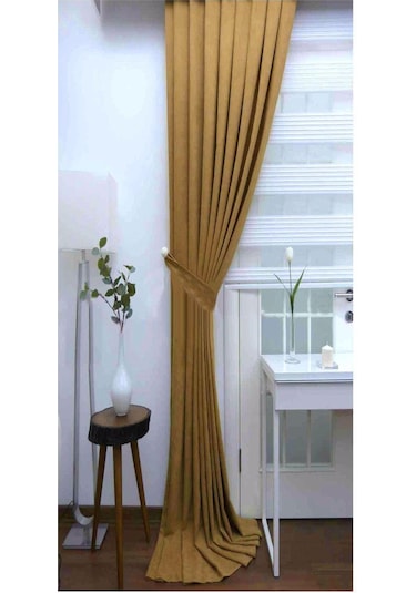 Açık Hardal Ada Fon Perde Normal Pile 1'e 2,5 Pile-açık Hardal Açık Hardal