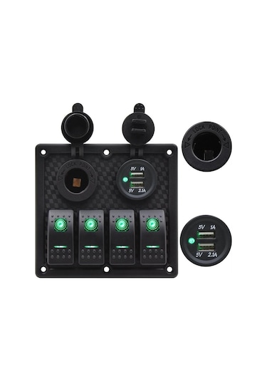 Bfy Switch Panel 4'Lü Usb +Çakmaklık Yeşil
