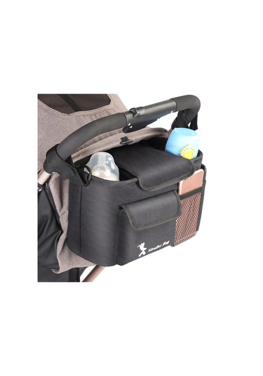 Moveevo Evrensel Bebek Arabası Organizatörü Çıkarılabilir Askı & Bardak Tutucu Bez, Biberon, Telefon, Oyuncak Siyah