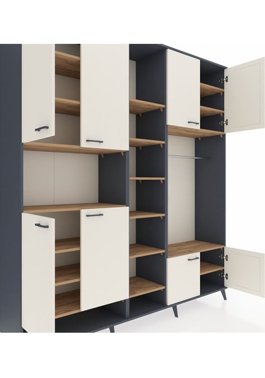 Hyperion Dolap 18 Raflı 8 Kapaklı Tek Askılı 220x44x243 Antrasit-aytaşı/çam Aytası/atlas Çam