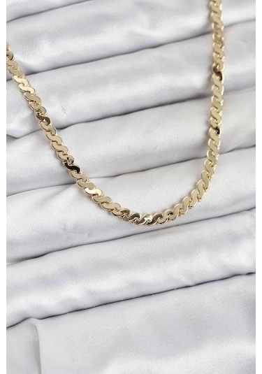 Pirinç Gold Renk Yassı Zincir Kadın Kolye Tj-bko10818 Tdrtr