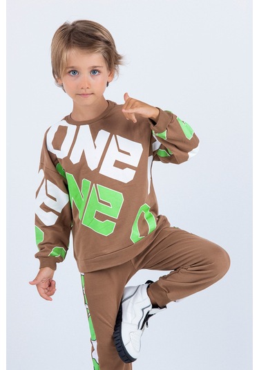 Erkek Çocuk İki İplik Kumaş Baskılı Orta Kalınlıkta Örme Basic Oversize Alt Üst Eşofman Takımı 001