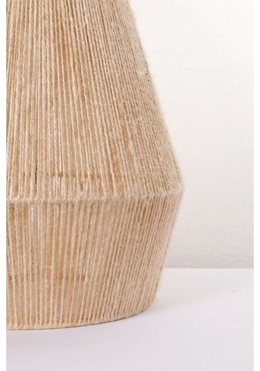 Buldan Bezi Başlıklı El Yapımı Jüt Abajur Koyu Krem