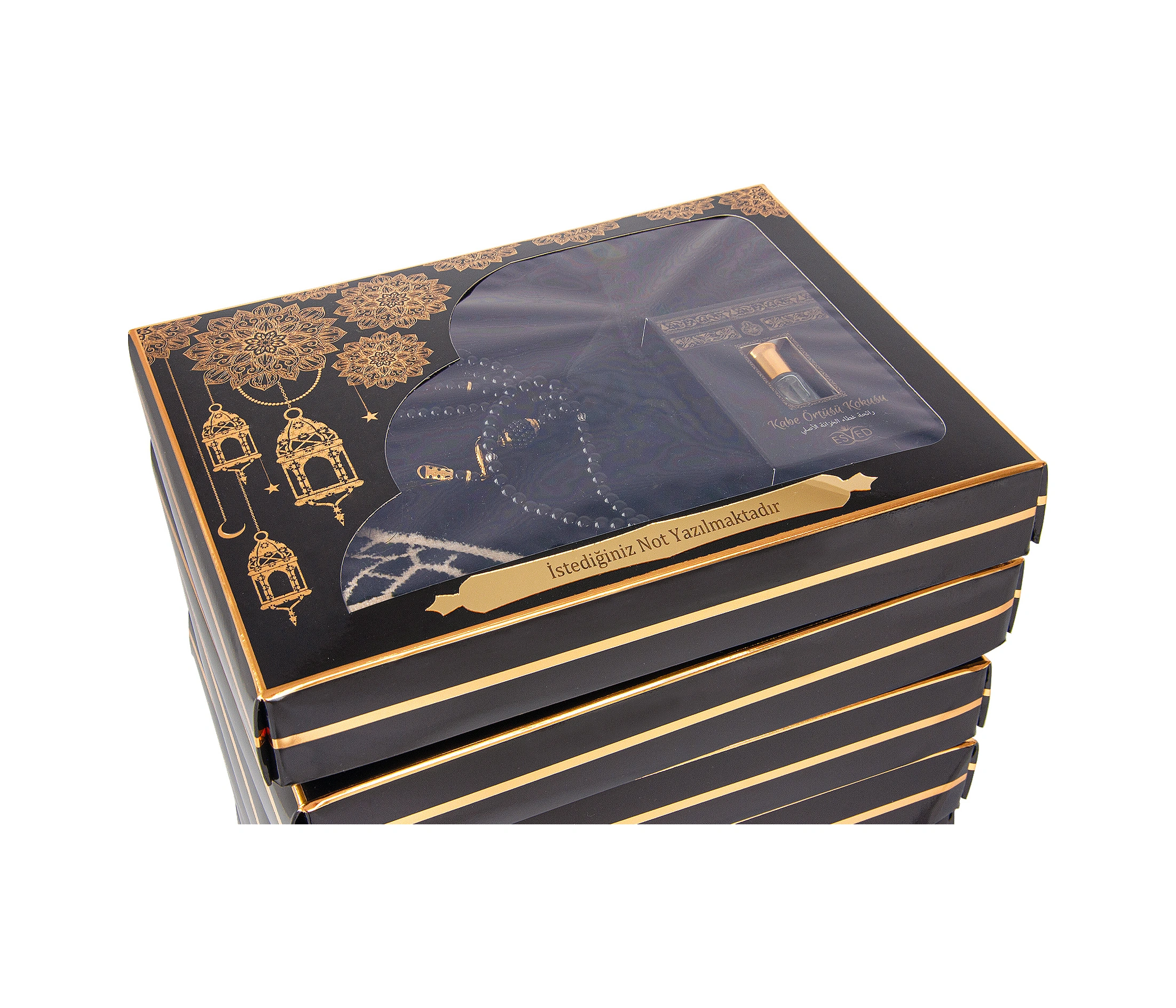 10 Adet İsme Özel Kutulu Mevlüt Hediyelik Seti Kadife Seccade,tesbih,esans,takke,örtü Çeyizlik Set Siyah