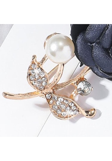 İnci Görünümlü Kumaş Gül Broş Kadınlar İçin Yapay Çiçek Broş İğnesi Yapay Elmas Yaka İğnesi Palto Şapka Çanta İçin Giyim Aksesuarları Mavi