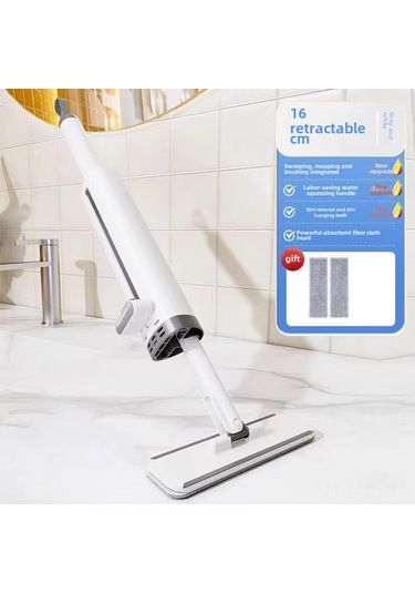 Hombey El Yıkamadan Kurtarır Mini Düz Tabaklı Mop - Masa, Mutfak, Banyo İçin Su Emici Hafif Tasarım Beyaz, 2 Bezli Standart Diğer