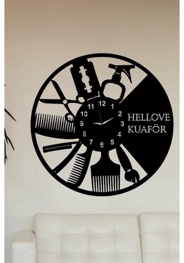Isme Özel Kuaför Berber Saati Ahşap Duvar Saati 50X50 Cm Kuaför Siyah