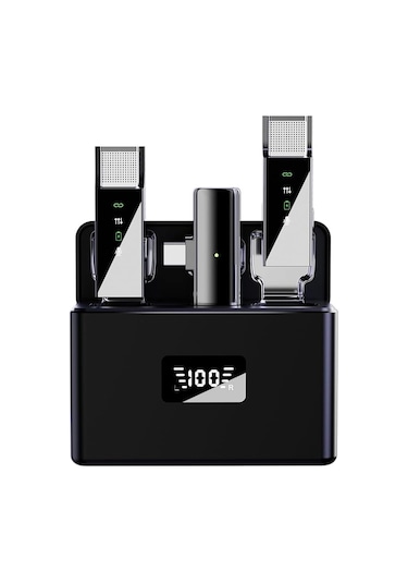 Lcd Ekranlı Kablosuz Yaka Mikrofonu Şarj Kutusu Taşınabilir