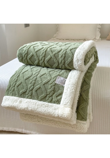 Hqgoodstore Yeni Ev Basit Düz Renk Kalınlaştırılmış Kuzu Kadife Çift Yumuşak Tek Battaniye Çay Yeşil 150 200cm Koyu Yeşil