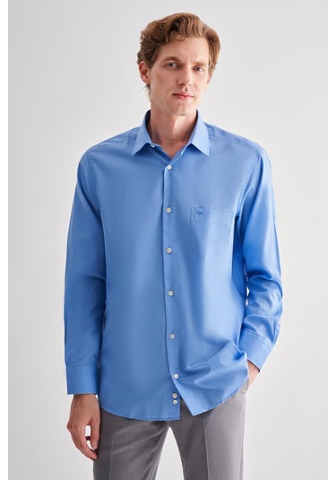 Saks Sert Yaka Uzun Kol Easy To Iron Comfort Fit Pamuklu Gömlek 1004255182 - Saks