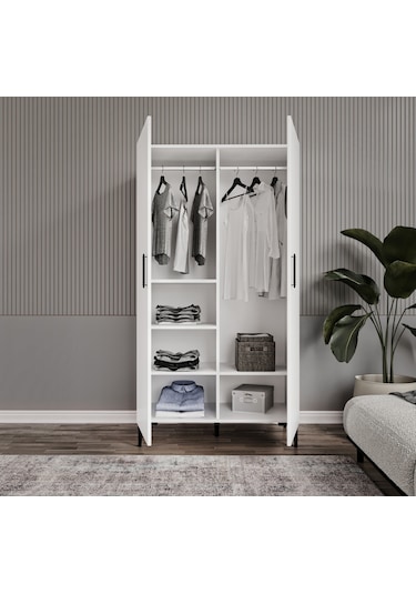 Şipal 2 Kapaklı 6 Bölmeli Ayaklı Elbise Dolabı
